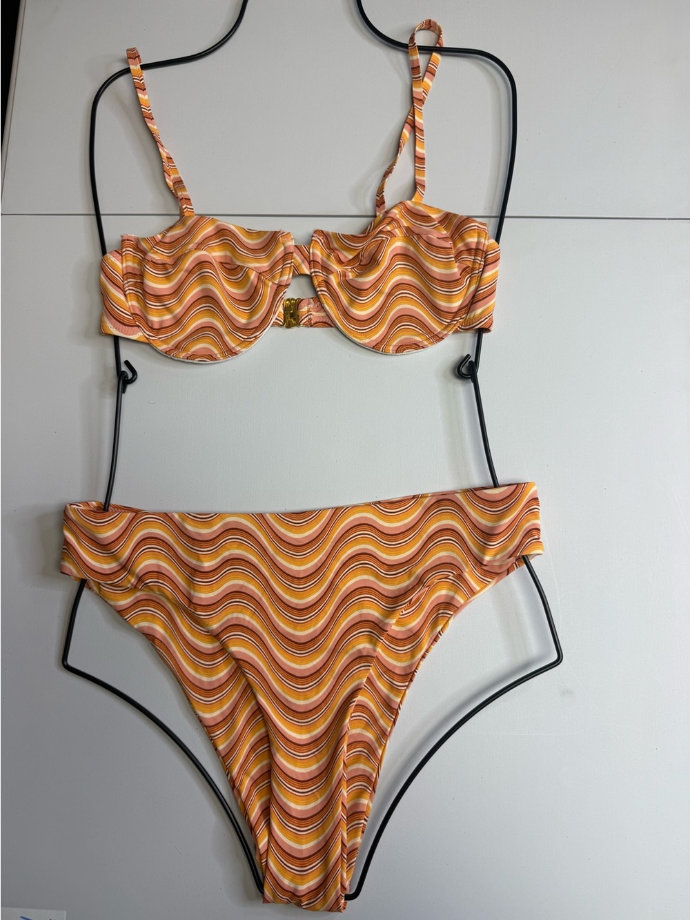 Urban Outfitters Out From Under Yellow Orange Wave-Print Bikini Set Size S/M